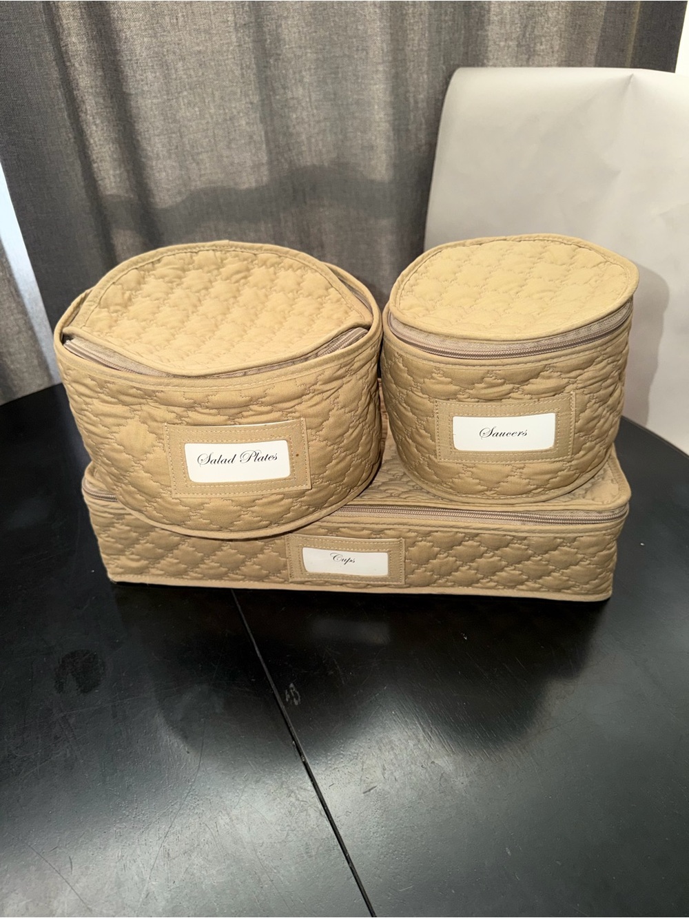 Beige Quilted 3-Piece Home Storage Set